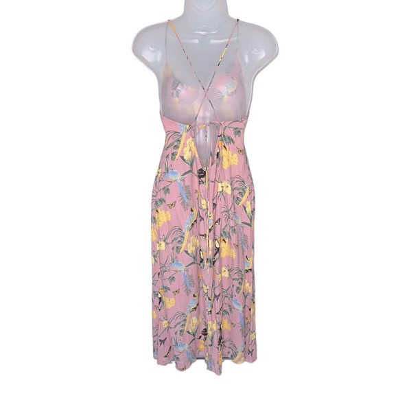 REFORMATION Chianti Pink Strappy Open Back Conga Bird Print Midi Dress Women’s - Picture 6 of 9